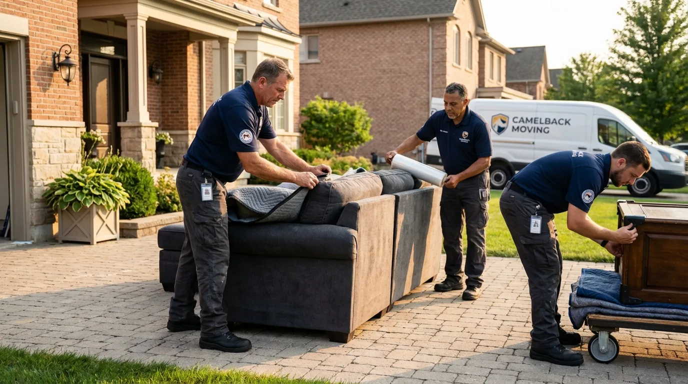 Large estate moving crew wrapping furniture in Little Falls, MN