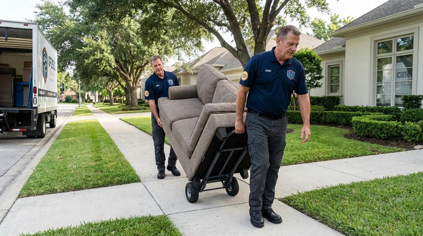 Local residential moving crew loading furniture in Little Falls, MN